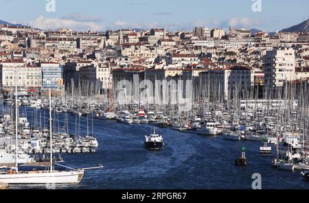 191020 -- MARSEILLE, Oct. 20, 2019 -- The Old Port is seen from Pharo Palace in Marseille, France, Oct. 15, 2019. Marseille, an important port city of France, is located on the Mediterranean coast near the mouth of the Rhone.  FRANCE-MARSEILLE-DAILY LIFE GaoxJing PUBLICATIONxNOTxINxCHN Stock Photo