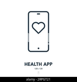 Health App Icon. Heart, Smartphone, Healthy. Editable Stroke. Simple Vector Icon Stock Vector