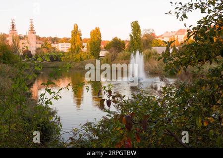 191022 -- BUDAPEST, Oct. 22, 2019 -- Photo taken on Oct. 21, 2019 shows the autumn lake scenery in Budapest, Hungary. Photo by /Xinhua HUNGARY-BUDAPEST-AUTUMN SCENERY AttilaxVolgyi PUBLICATIONxNOTxINxCHN Stock Photo