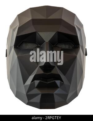 Black Charcoal Grey Geometric Mask isolated on white background. Stock Photo