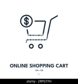 Online Shopping Cart Icon. Store, Ecommerce, Market. Editable Stroke. Simple Vector Icon Stock Vector