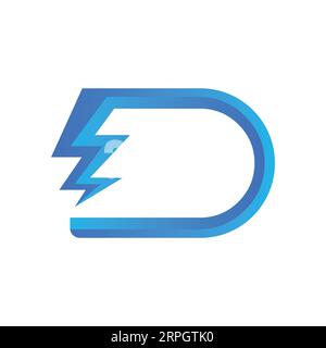 Initial Letter D with Bolt Logo Design Electric D Stock Vector