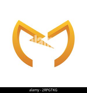 Initial Letter M with Bolt Logo Design Electric M Stock Vector