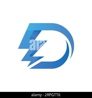 Initial Letter D with Bolt Logo Design Electric D Stock Vector