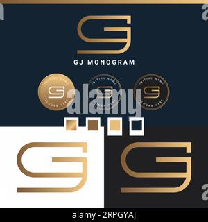 Luxury Initial GJ or JG Monogram Text Letter Logo Design Stock Vector