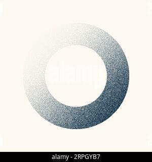 Round shaped dotted object, vintage stipple element. Fading gradient. Stippling, dotwork drawing, shading using dots. Halftone disintegration effect Stock Vector