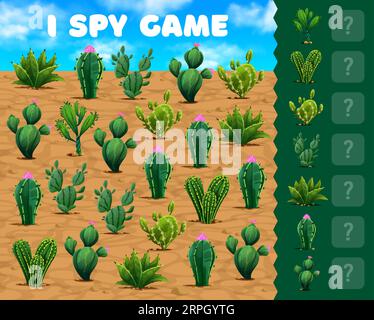 I spy game. Mexican cactus succulents in desert on kids game worksheet ...