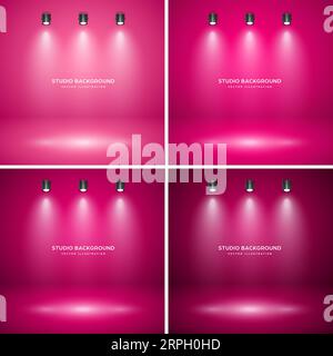 Empty red studio abstract backgrounds with spotlight effect. Product showcase backdrop. Stage lighting. Vector illustration Stock Vector