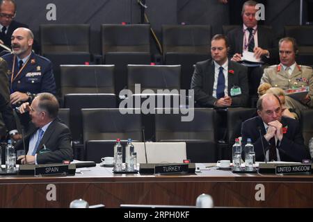 191025 -- BRUSSELS, Oct. 25, 2019 -- Delegates attend the meeting of the North Atlantic Council in Defence Ministers session at the NATO headquarters in Brussels, Belgium, Oct. 25, 2019.  BELGIUM-BRUSSELS-NATO-DM-SESSION ZhengxHuansong PUBLICATIONxNOTxINxCHN Stock Photo
