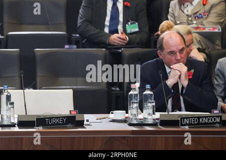 191025 -- BRUSSELS, Oct. 25, 2019 -- British Defense Secretary Ben Wallace attends the meeting of the North Atlantic Council in Defence Ministers session at the NATO headquarters in Brussels, Belgium, Oct. 25, 2019.  BELGIUM-BRUSSELS-NATO-DM-SESSION ZhengxHuansong PUBLICATIONxNOTxINxCHN Stock Photo