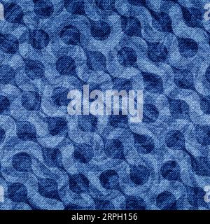 Abstract seamless pattern. Repeating fades blue denim background for prints. Repeated faded distress circle jean fabric. Chambray fadew dot textile Stock Vector