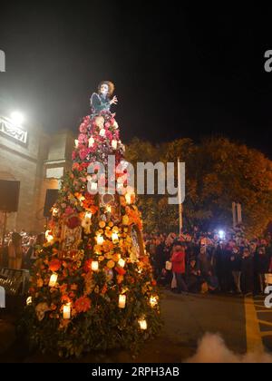 191028 -- DUBLIN, Oct. 28, 2019 -- People participate in a Halloween parade in Galway, Ireland, Oct. 27, 2019. A Halloween parade was held here on Sunday night, attracting thousands of local residents and tourists. IRELAND-DUBLIN-HALLOWEEN PARADE GuoxHan PUBLICATIONxNOTxINxCHN Stock Photo