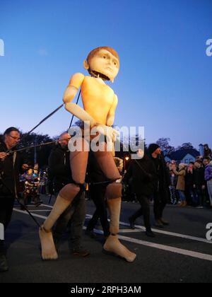 191028 -- DUBLIN, Oct. 28, 2019 -- People participate in a Halloween parade in Galway, Ireland, Oct. 27, 2019. A Halloween parade was held here on Sunday night, attracting thousands of local residents and tourists. IRELAND-DUBLIN-HALLOWEEN PARADE GuoxHan PUBLICATIONxNOTxINxCHN Stock Photo