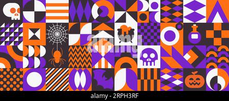 Halloween geometric holiday background. Memphis style greeting card. Stock Vector