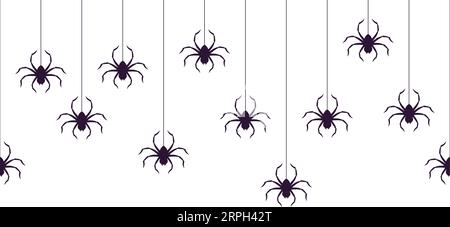 Hanging spiders seamless horizontal background. Halloween pattern. Stock Vector