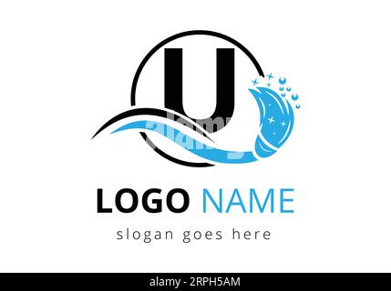 Letter U cleaning service logo design template Stock Vector