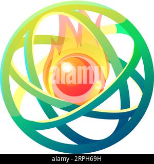 Cartoon space game icon. Burning star with orbitting rings Stock Vector