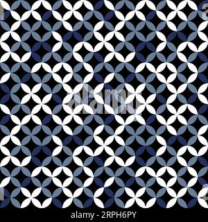 Blue and white overlapping circles seamless texture. Classic ovals and circles vector geometric fashion pattern. Stock Vector