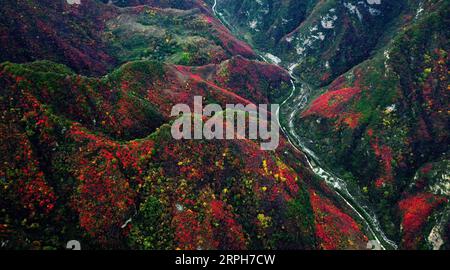 191101 -- BEIJING, Nov. 1, 2019 -- Aerial photo taken on Oct. 31, 2019 shows the scenery of Shaohua Mountain in northwest China s Shaanxi Province.  XINHUA PHOTOS OF THE DAY LiuxXiao PUBLICATIONxNOTxINxCHN Stock Photo