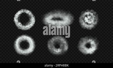 Vector smoke rings. Abstract realistic round steam. Stock Vector