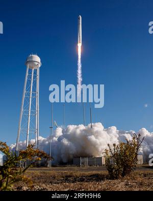 191103 -- WALLOPS ISLAND , Nov. 3, 2019 -- The Antares rocket carrying the Cygnus cargo spacecraft lifts off from NASA s Wallops Flight Facility in Wallops Island, Virginia, the United States, Nov. 2, 2019. A U.S. rocket was launched on Saturday from NASA s Wallops Flight Facility on Virginia s Eastern Shore, carrying cargo with the space agency s resupply mission for the International Space Station ISS. The Antares rocket built by Northrop Grumman lifted off at 9:59 a.m. EDT, carrying the Cygnus cargo spacecraft to the ISS. The spacecraft carried about 8,200 pounds 3,719 kg of supplies and sc Stock Photo