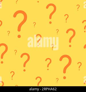 Seamless pattern. Vector question mark pattern. Question marks design for social media quiz, survey or poll. Orange on yellow color. Stock Vector