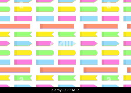 Endless pattern of colorful office paper note stickers of various shapes in trendy bright hues. Isolate. Vector abstract backdrop texture. EPS. Design for wrapping, wallpaper or poster, banner , card Stock Vector