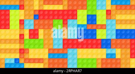 Toy construction blocks background. Colorful plastic toy bricks. Seamless vector background pattern. Stock Vector