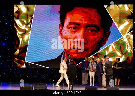 191107 -- LOS ANGELES, Nov. 7, 2019 -- Cast members of the films winning Golden Angel Award receive awards during the 15th Chinese American Film Festival CAFF and the Chinese American Television Festival CATF at the Saban Theater in Beverly Hills in Los Angeles County, California, the United States, Nov. 5, 2019 TO GO WITH: 15th Chinese American Film and TV Festival kicks off in Los Angeles Photo by /Xinhua U.S.-LOS ANGELES-FILM & TELEVISION FESTIVAL QianxWeizhong PUBLICATIONxNOTxINxCHN Stock Photo