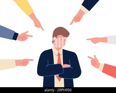 Sad businessman with pointing fingers. Accusing guilt icon Stock Vector