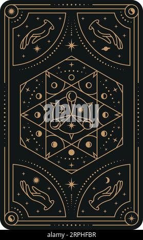 Esoteric card design. Golden astrological symbols on black background Stock Vector