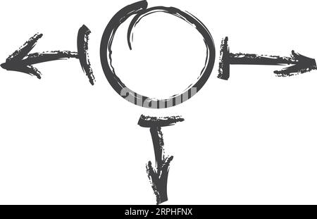 Circle with arrows in crayon doodle style. Grungy marks Stock Vector