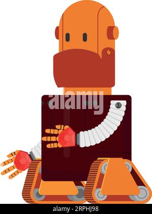 Funny robot in vintage style. Retro cartoon android Stock Vector