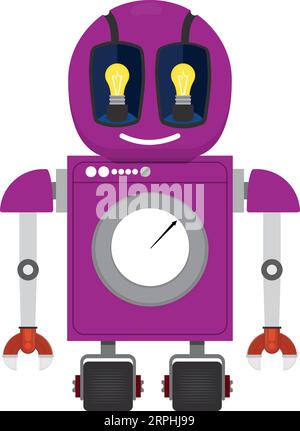 Robot in childish cartoon style. Funny retro mascot Stock Vector