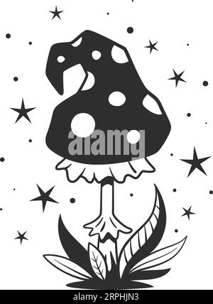 Mystic amanita icon. Black magic forest mushroom Stock Vector