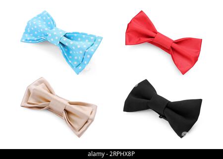 Set with bow ties of different colors isolated on white Stock Photo