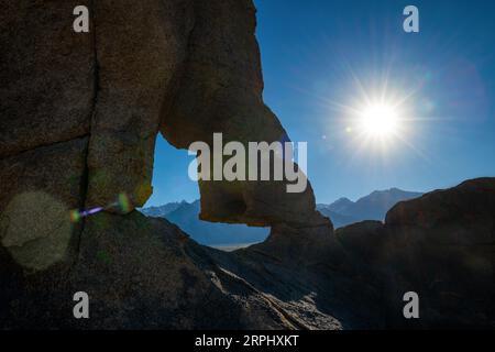 The bright sun along Boot Arch in the Alabama Hills. Stock Photo