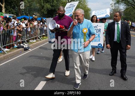 New York, USA. 21st July, 2023. Senator Chuck Schumer marches in the West Indian Parade in Brooklyn, New York, on Sept. 4, 2023. (Photo by Gabriele Holtermann/Sipa USA) Credit: Sipa USA/Alamy Live News Stock Photo