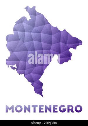 Map of Montenegro. Low poly illustration of the country. Purple geometric design. Polygonal vector illustration. Stock Vector