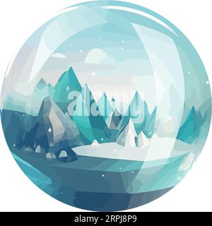 mountain landscape on a snowball over white Stock Vector