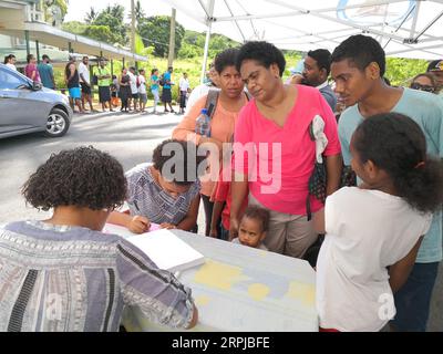 191204 -- SUVA, Dec. 4, 2019 -- Residents register before receiving measles vaccine in Suva, Fiji, Dec. 4, 2019. The second phase of the measles immunization campaign began on Wednesday in Fiji s capital Suva. The immunization campaign targets children who have not received two doses of the measles vaccine, any child aged 12 and 18 months who is due for immunization, people travelling overseas, healthcare workers, and airport and hotel staff around the country. There are 15 confirmed measles cases in Fiji by Tuesday.  FIJI-SUVA-MEASLES IMMUNIZATION ZhangxYongxing PUBLICATIONxNOTxINxCHN Stock Photo
