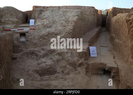 191208 -- NANCHANG, Dec. 8, 2019 -- Photo taken on Sept. 22, 2019 shows ditches at the ancient tombs excavated in Ganjiang New District, Nanchang, east China s Jiangxi Province. Archaeologists have excavated 73 ancient tombs dating back 1,400 years ago in east China s Jiangxi Province, the local institute of cultural relics and archeology said Saturday. It is believed that the majority of the discovered tombs were built in the Six Dynasties 222-589. The 8,000-square-meter site was discovered in June 2013. Excavation started in August 2018. CHINA-JIANGXI-ANCIENT TOMB CLUSTERS-DISCOVERY CN Pengx Stock Photo