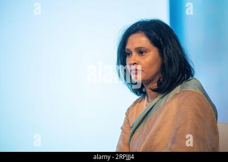 New Delhi, India. 04th Sep, 2023. Sandhya Devanathan Head and Vice President of Meta India seen during the launch of initiative 'Education to Entrepreneurship' in New Delhi. Meta (formerly Facebook) has partnered with the Ministry of Education and the Ministry of Skill Development and Entrepreneurship launch an initiative called 'Education to Entrepreneurship' Empowering Students, Educators, and Entrepreneurs. Credit: SOPA Images Limited/Alamy Live News Stock Photo