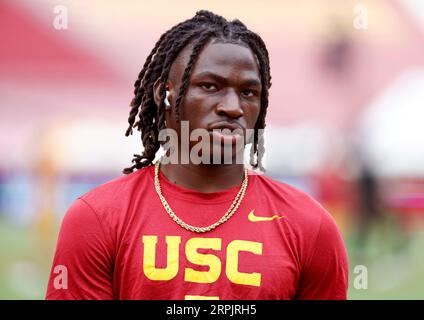 September 02, 2023 USC Trojans safety Calen Bullock #7 in action during the NCAA football game between the Nevada Wolf Pack and USC Trojans at the Los Angeles Coliseum in Los Angeles, California. Mandatory Photo Credit : Charles Baus/CSM Stock Photo