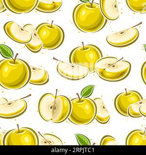 Vector Yellow Apples seamless pattern, repeat background with fruity composition of golden juicy apples for wrapping paper, square poster with flying Stock Vector