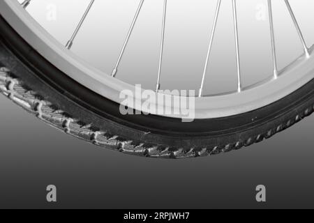 Front bicycle wheel. Close-up. Isolated on white background. Stock Photo