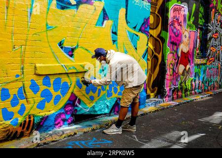 Graffiti painted walls around Hosier Lane in Melbourne's central business district Stock Photo