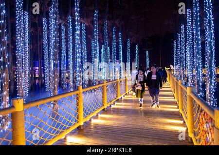 191224 -- WUHAN, Dec. 24, 2019 -- Visitors enjoy the light show in Wuhan, central China s Hubei Province, Dec. 24, 2019.  CHINA-HUBEI-WUHAN-LIGHT FESTIVAL CN XiongxQi PUBLICATIONxNOTxINxCHN Stock Photo
