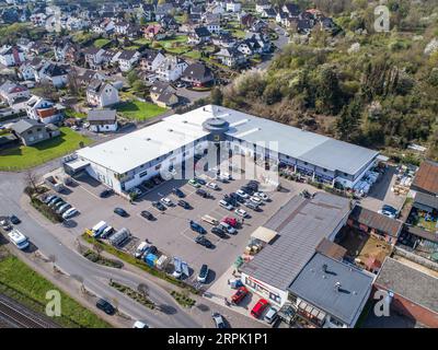 24.04.2021 Bad Breisig Germany Aerial view of village Bad Breisig at the Rhine River. Stock Photo