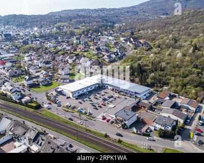 24.04.2021 Bad Breisig Germany Aerial view of village Bad Breisig at the Rhine River. Stock Photo